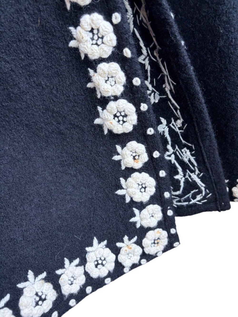 100% Wool Kenar Black Embroidered Floral Open-Front Dress Coat Large - Picture 4 of 5